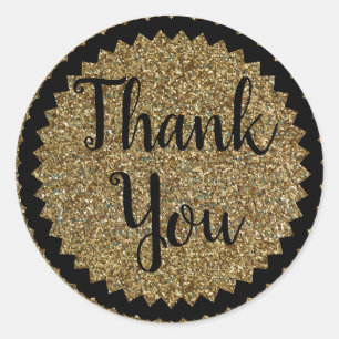 Cute Thank You Gold Glitter Classic Round Sticker