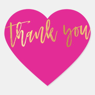 CUTE THANK YOU HEART modern gold bright pink Sticker