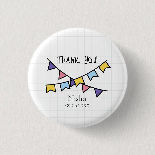 Cute Thank you kids line background with bunting  1 Inch Round Button (Front)
