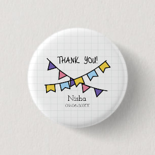 Cute Thank you kids line background with bunting  1 Inch Round Button