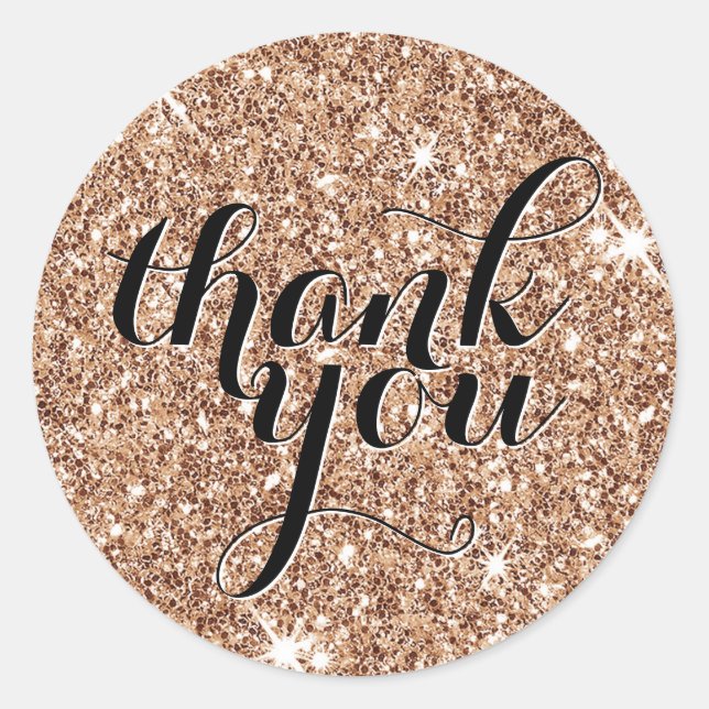 CUTE THANK YOU modern simple glitter copper black Classic Round Sticker (Front)
