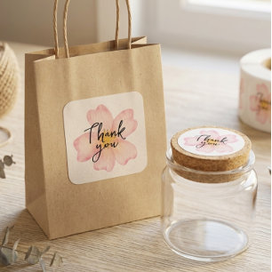 Cute Thank You Pink Floral Square Sticker