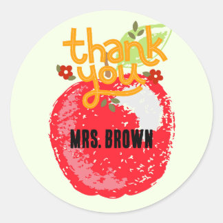 Cute Thank You Teacher Apple Classic Custom Round Sticker