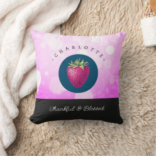 Cute Thankful and Blessed Strawberry Add Your Name Throw Pillow