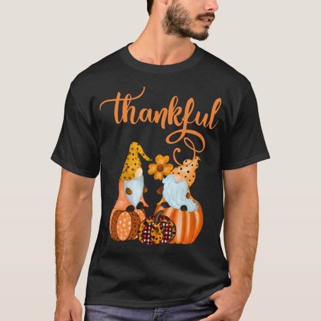 Cute Thankful Gnomes For Fall or Halloween T-Shirt (Front)