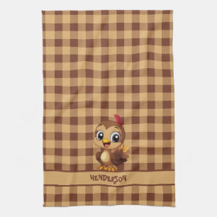 Cute Thankful Thanksgiving Turkey Kitchen Towel