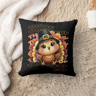 Cute Thankful Turkey - Funny Thanksgiving Throw Pillow