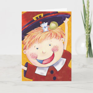 Cute Thanksgiving boy with mouse custom card