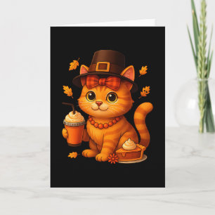 Cute Thanksgiving Cat Fall Pumpkin Pie Latte Autum Card