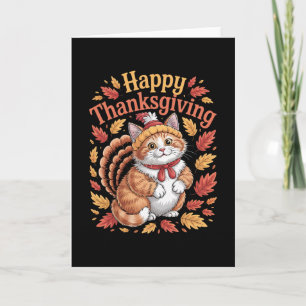 Cute Thanksgiving Cat Turkey Funny Autumn Animal  Card