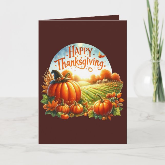 Cute Thanksgiving customizable pumpkin Holiday Card (Front)