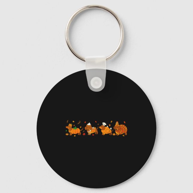 Cute Thanksgiving Dachshund Dogs Fall Gobble Prepp Keychain (Front)
