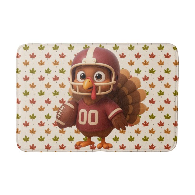 Cute Thanksgiving day football turkey Bath Mat (Front)