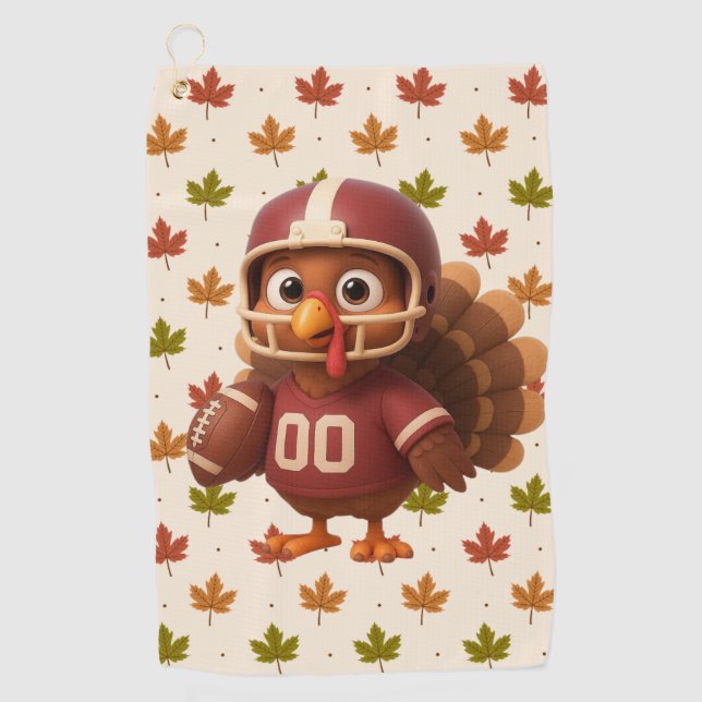 Cute Thanksgiving day football turkey Golf Towel (Front)