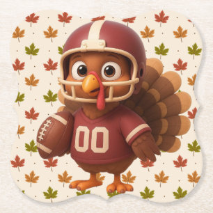 Cute Thanksgiving day football turkey Paper Coaster