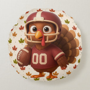 Cute Thanksgiving day football turkey Round Pillow