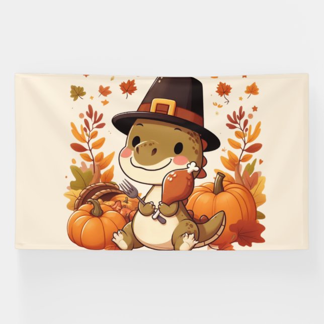 Cute Thanksgiving Dinosaur Banner (Horizontal)