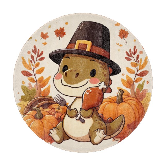 Cute Thanksgiving Dinosaur Cutting Board (Front)