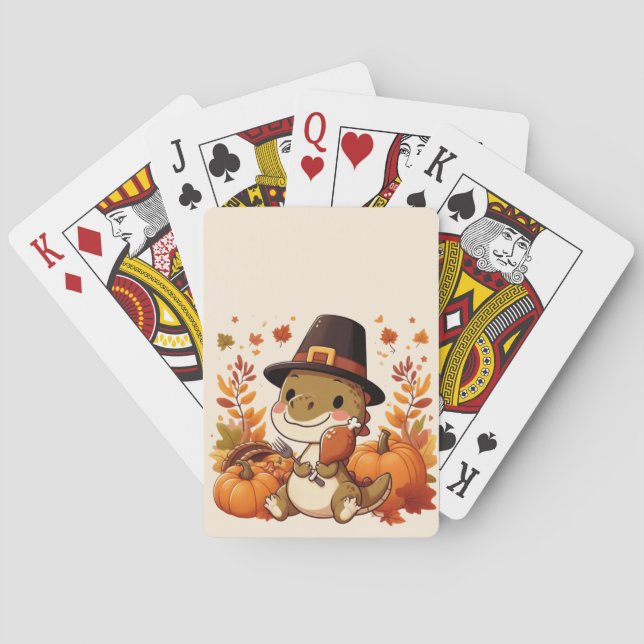 Cute Thanksgiving Dinosaur Playing Cards (Back)