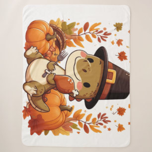 Cute Thanksgiving Dinosaur Sherpa Blanket