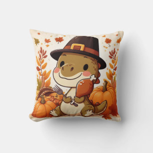 Cute Thanksgiving Dinosaur Throw Pillow
