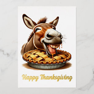 Cute Thanksgiving Donkey Foil Holiday Card