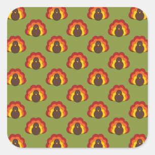 Cute Thanksgiving Fall Turkey Pattern Square Sticker