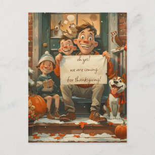 Cute Thanksgiving Family with Dog Postcard