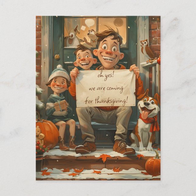 Cute Thanksgiving Family with Dog Postcard (Front)