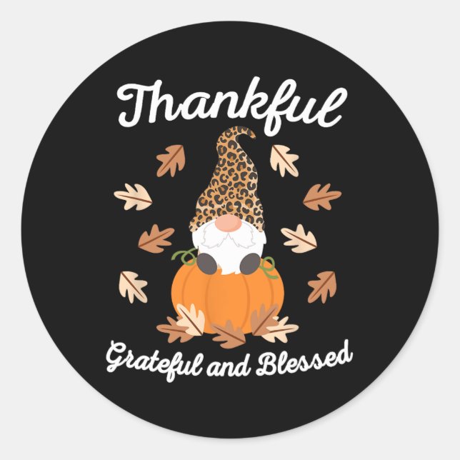 Cute Thanksgiving Gnome Leopard Gnomes Fall Pumpki Classic Round Sticker (Front)