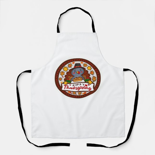 Cute Thanksgiving Gnome with Turkey Illustration C Apron (Front)