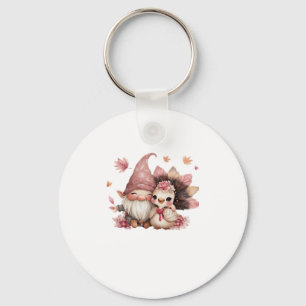 Cute Thanksgiving Gnome with Turkey Illustration C Keychain