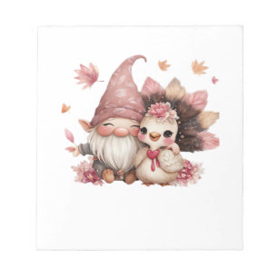 Cute Thanksgiving Gnome with Turkey Illustration C Notepad