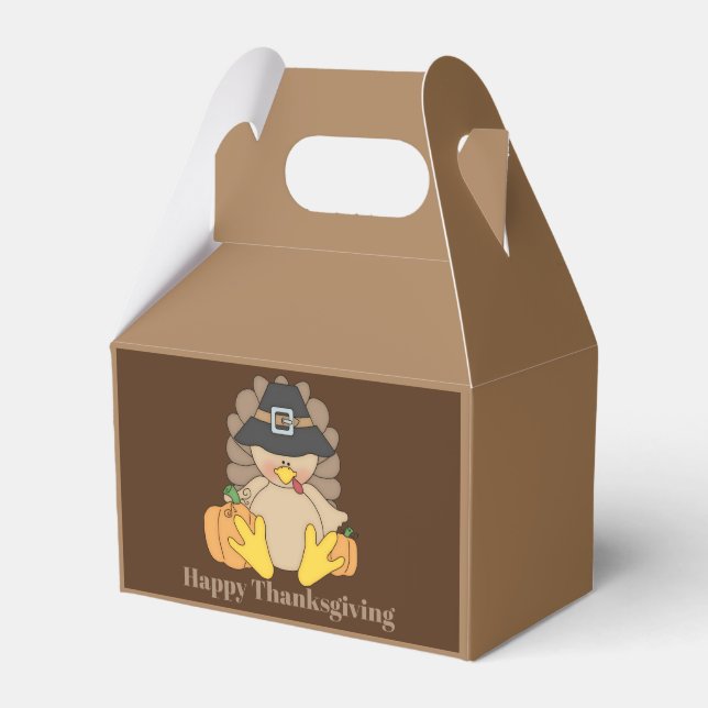 Cute Thanksgiving Holiday turkey add name message Favor Box (Front Side)