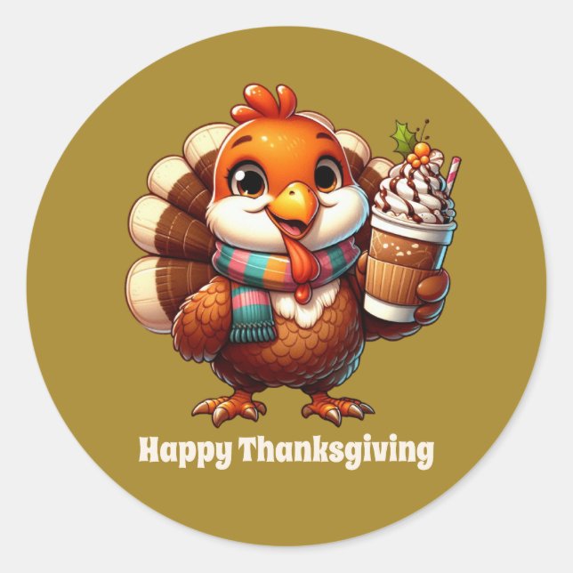 Cute Thanksgiving Holiday turkey customizable  Classic Round Sticker (Front)