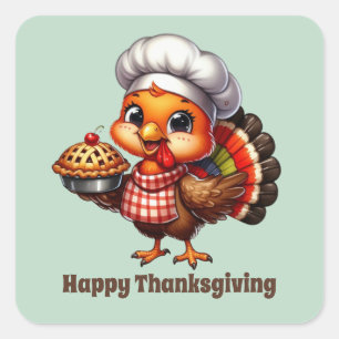 Cute Thanksgiving Holiday turkey customizable  Square Sticker