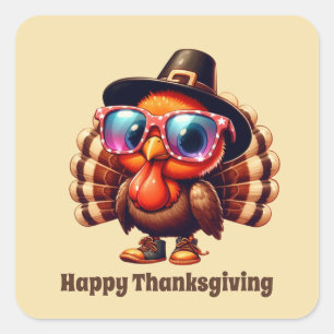Cute Thanksgiving Holiday turkey customizable Square Sticker