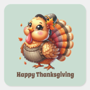 Cute Thanksgiving Holiday turkey customizable Square Sticker
