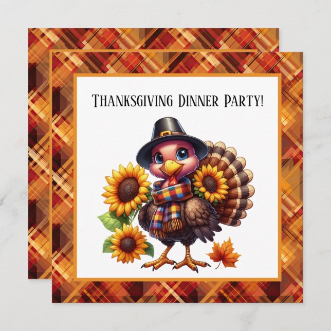 Cute Thanksgiving Holiday turkey  Invitation (Front/Back)