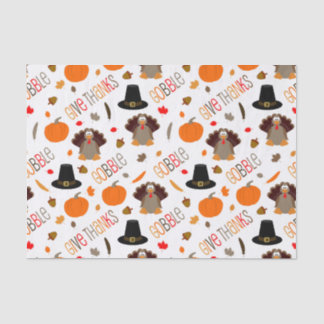 Cute Thanksgiving Pattern Gobble Give Thanks Tissue Paper