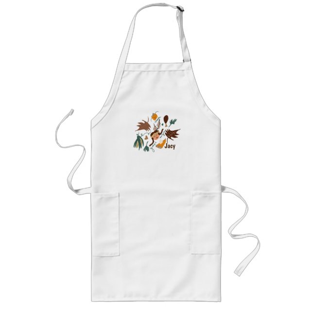 Cute Thanksgiving Pilgrim Fall Greenery Doodles Long Apron (Front)