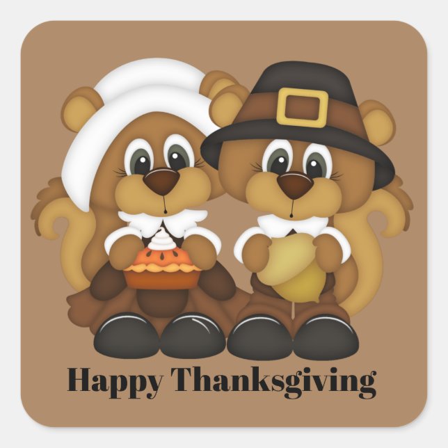 cute Thanksgiving Pilgrim squirrels Square Sticker (Front)