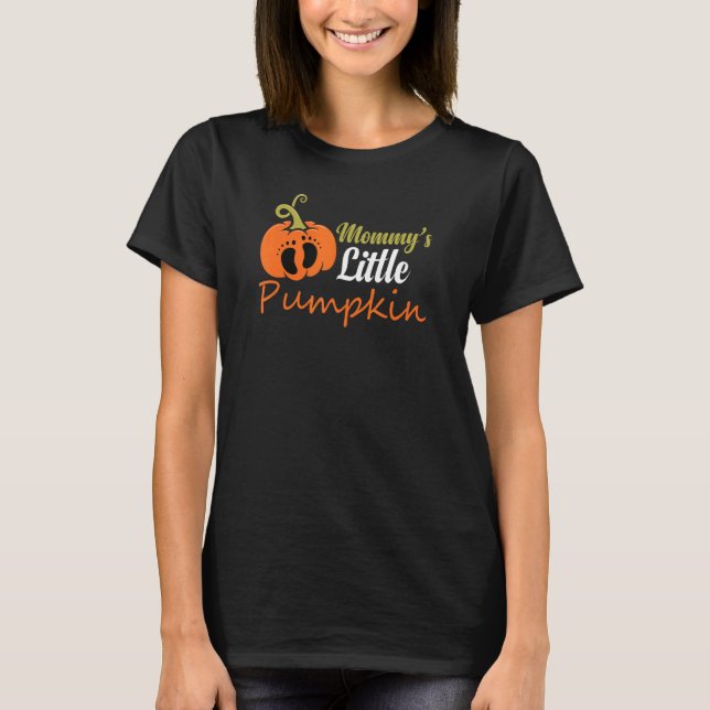 Cute Thanksgiving Pregnant Mommy's Little Pumpkin T-Shirt (Front)