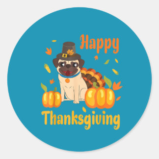 Cute  Thanksgiving Pug Sticker
