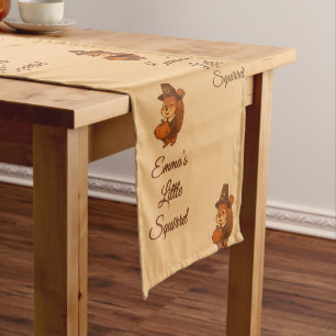 cute Thanksgiving Squirrel Pumpkin illustration Short Table Runner