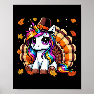 Cute Thanksgiving Toddler Turkey Unicorn Girls Kid Poster