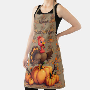 Cute Thanksgiving Turkey Autumn Pumpkins Scene Apron