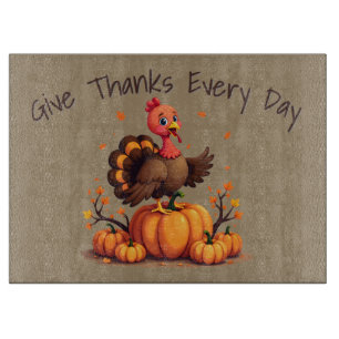 Cute Thanksgiving Turkey Autumn Pumpkins Scene Cutting Board