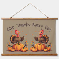 Cute Thanksgiving Turkey Autumn Pumpkins Scene
