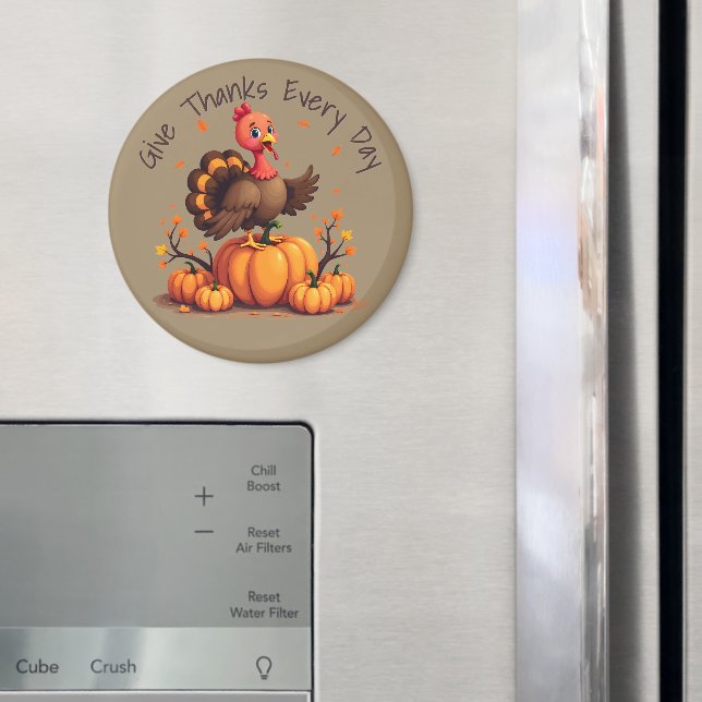 Cute Thanksgiving Turkey Autumn Pumpkins Scene Magnet (In Situ (Fridge))